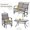 4 Piece Patio Glider Conversation Set with Tempered Glass Table Top-Brown